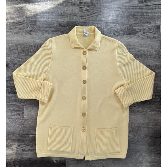 Women’s XL 42 BODE Yellow Knitted Cardigan Vintage Gold Metal Buttons 80s 90s - Picture 3 of 16